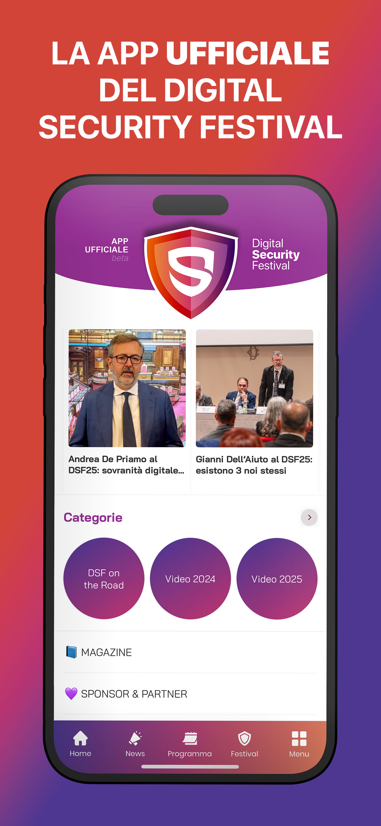 Screenshot della app Digital Security Festival